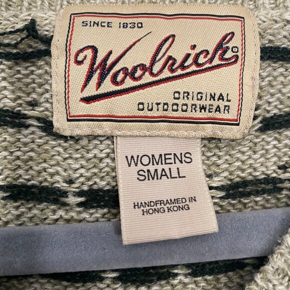 Woolrich vintage Small V-Neck Sweater novelty outdoor Deer & Tree Pattern Ramie - Picture 3 of 9